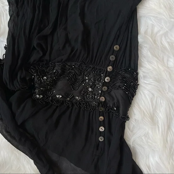 PINKO sheer blouse long sleeve princess waist rhinestone Whimsy goth - Picture 7 of 14